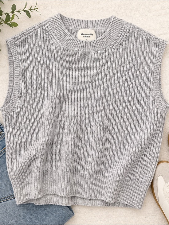 Abercrombie & Fitch Tops - Abercrombie & Fitch Light Gray Classic Ribbed Knit Vest Sleeveless Top Large